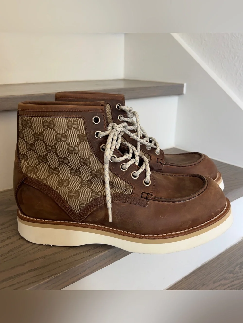 Gucci Mens Ala Boots Shoes in Brown GG Logo